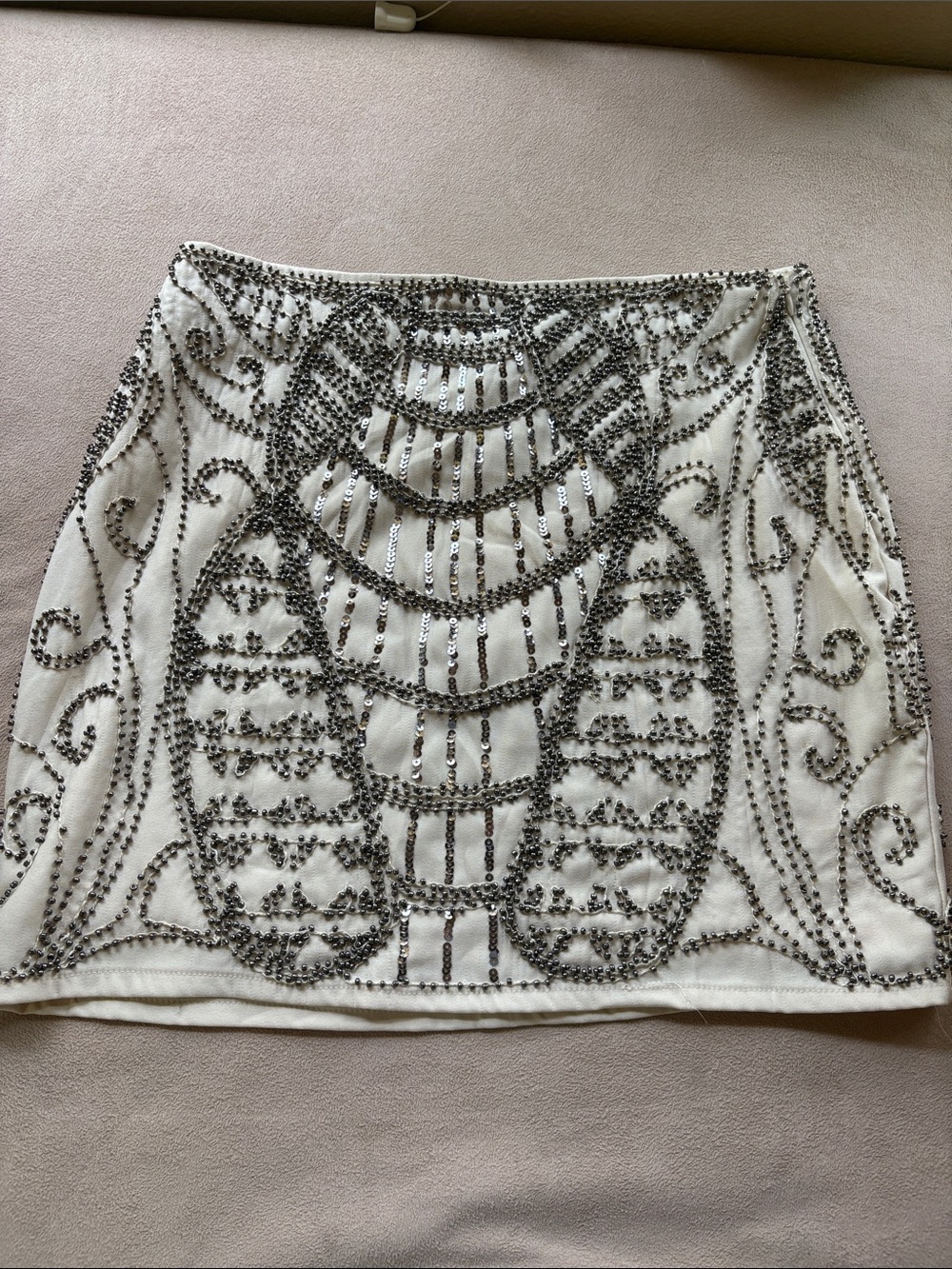 Endless Rose Ivory Mini Skirt with Silver Beaded Design
